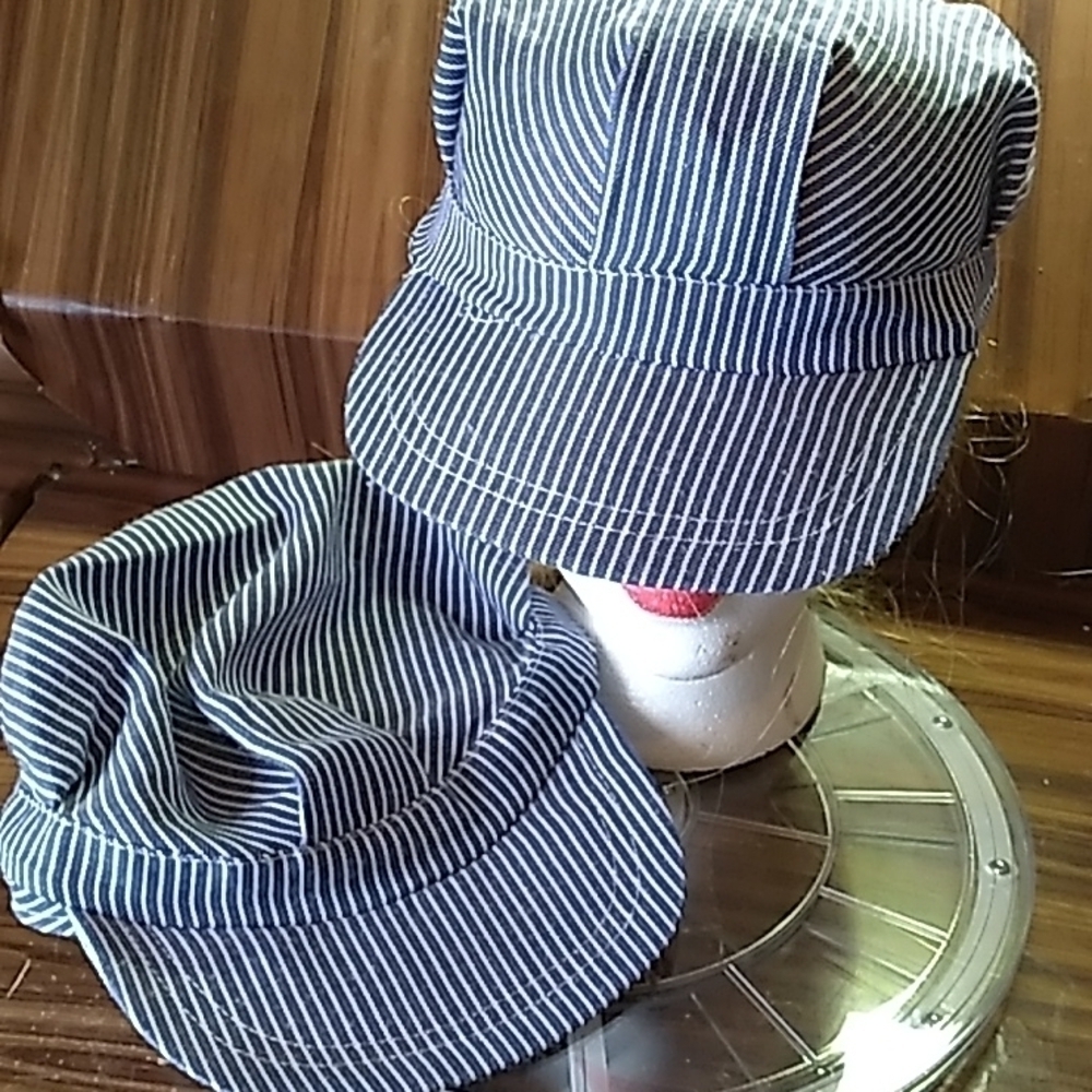 Vintage snapback railroad stripped caps set of 2